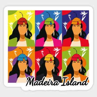 Madeira Island female pop art no face illustration using the traditional folklore hat Sticker